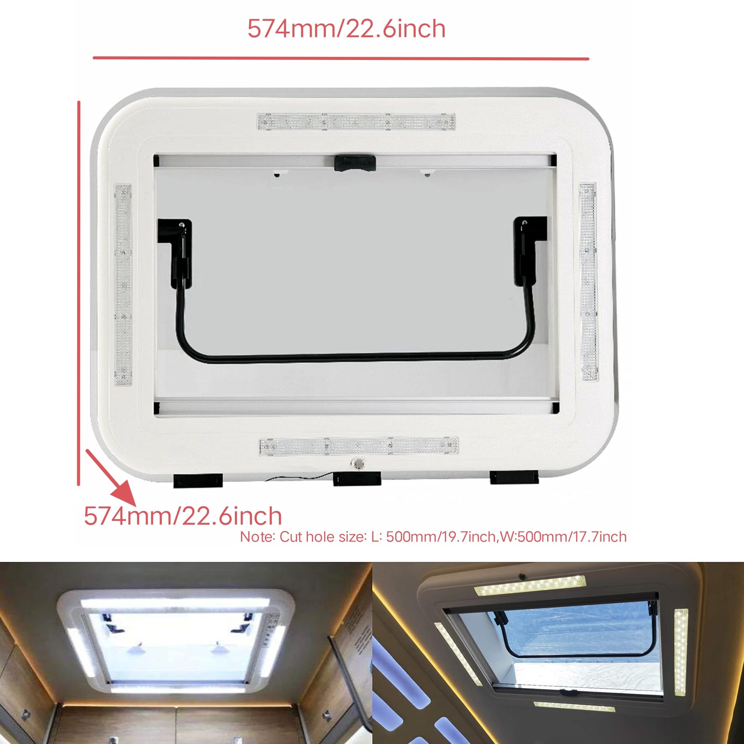 RV Skylight RV Roof Vent Hatch with LED Light Lighting, RV Window